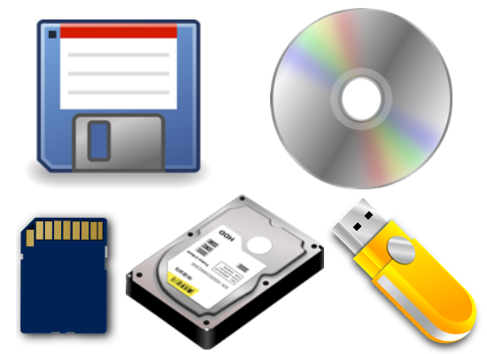 Дискета, CD, SD-карта, жёсткий диск, USB-флешка